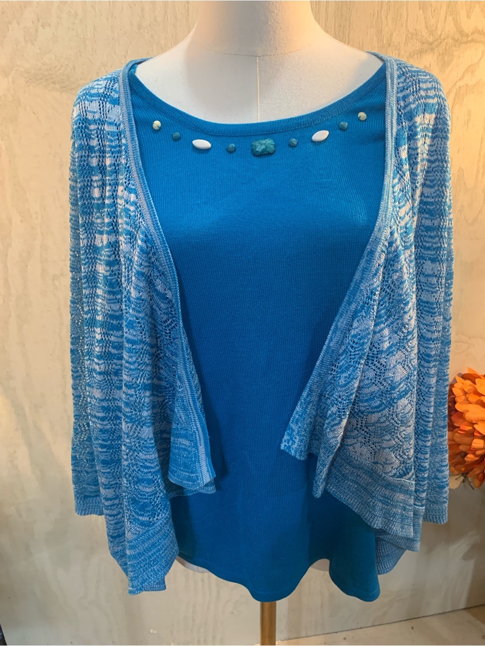 Sag Harbor Blue Layered Knit Cardigan & Shell Set